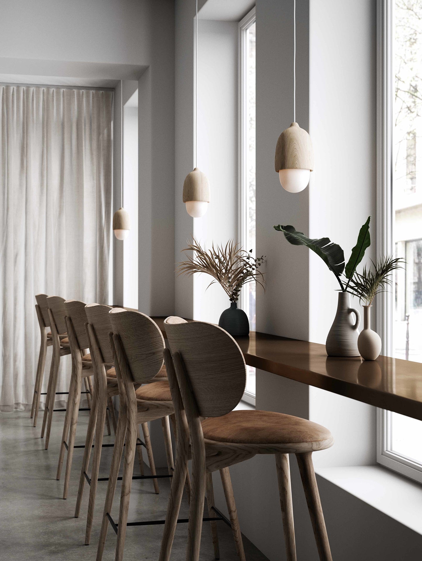 High Stool Backrest by Mater - H 74 cm / Matt Lacquered Oak
