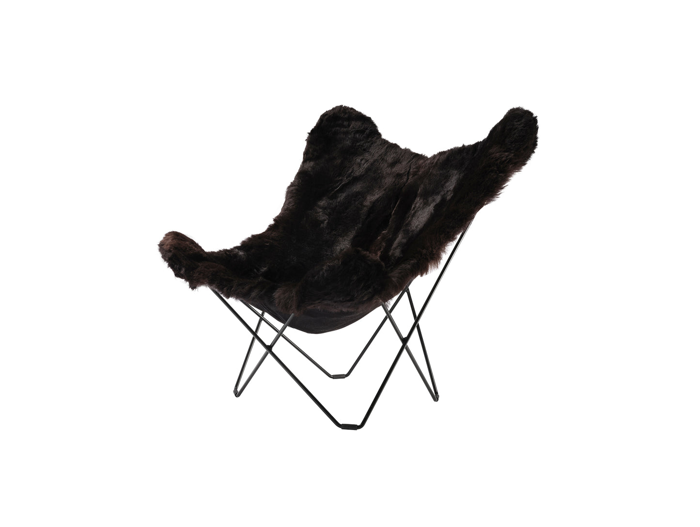 Mariposa Butterfly Sheepskin Chair by Cuero - Black Powder Coated Steel Frame / Shorn Black