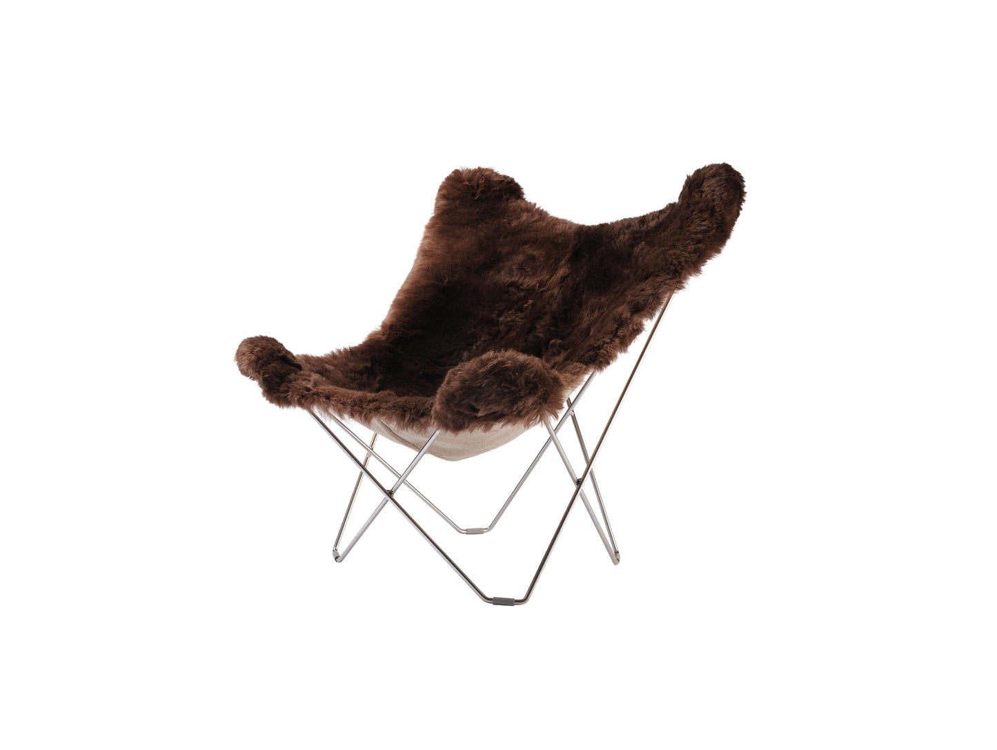 Mariposa Butterfly Sheepskin Chair by Cuero - Chrome Frame / Shorn Brown