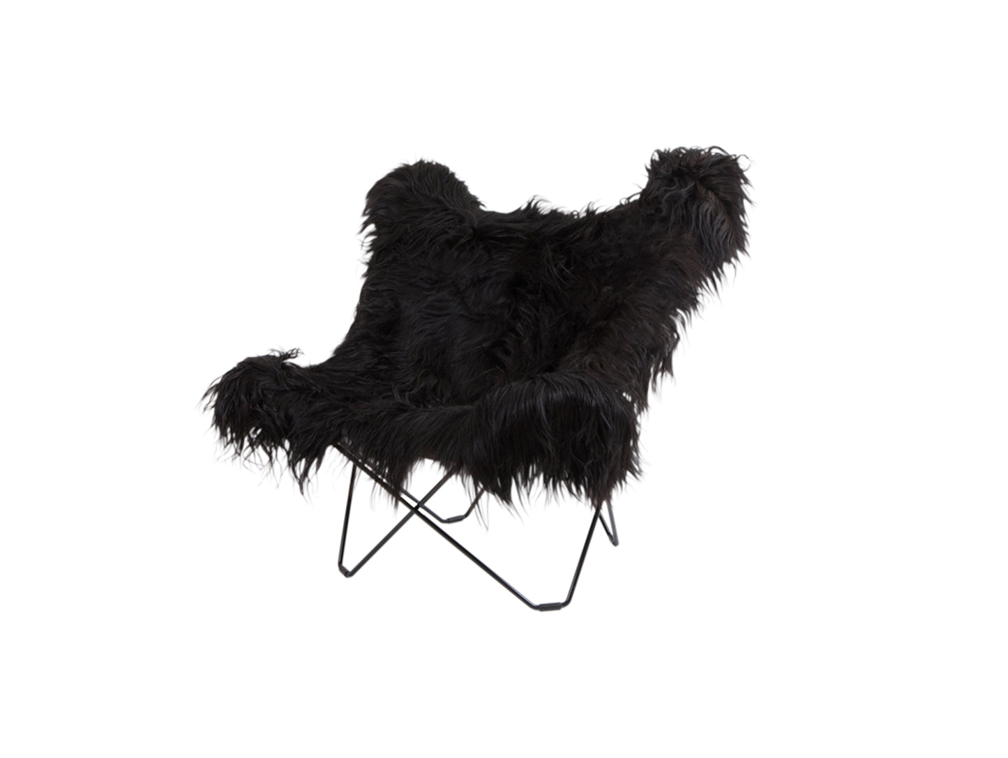 Mariposa Butterfly Sheepskin Chair by Cuero - Black Powder Coated Steel Frame / Wild Black