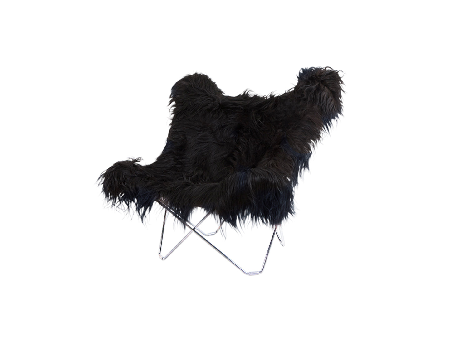 Mariposa Butterfly Sheepskin Chair by Cuero - Chrome Frame / Wild Black