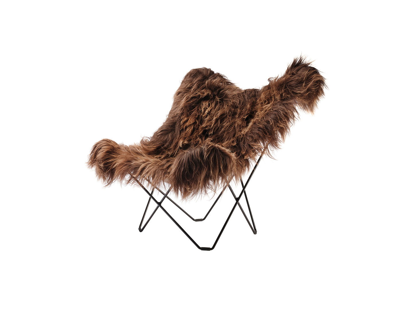 Mariposa Butterfly Sheepskin Chair by Cuero - Black Powder Coated Steel Frame / Wild Brown