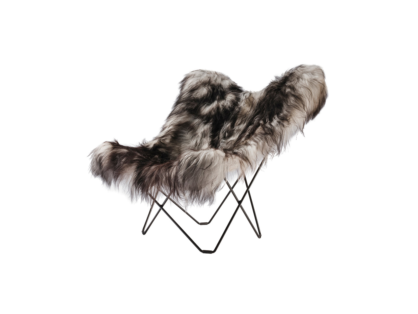 Mariposa Butterfly Sheepskin Chair by Cuero - Black Powder Coated Steel Frame / Wild Grey