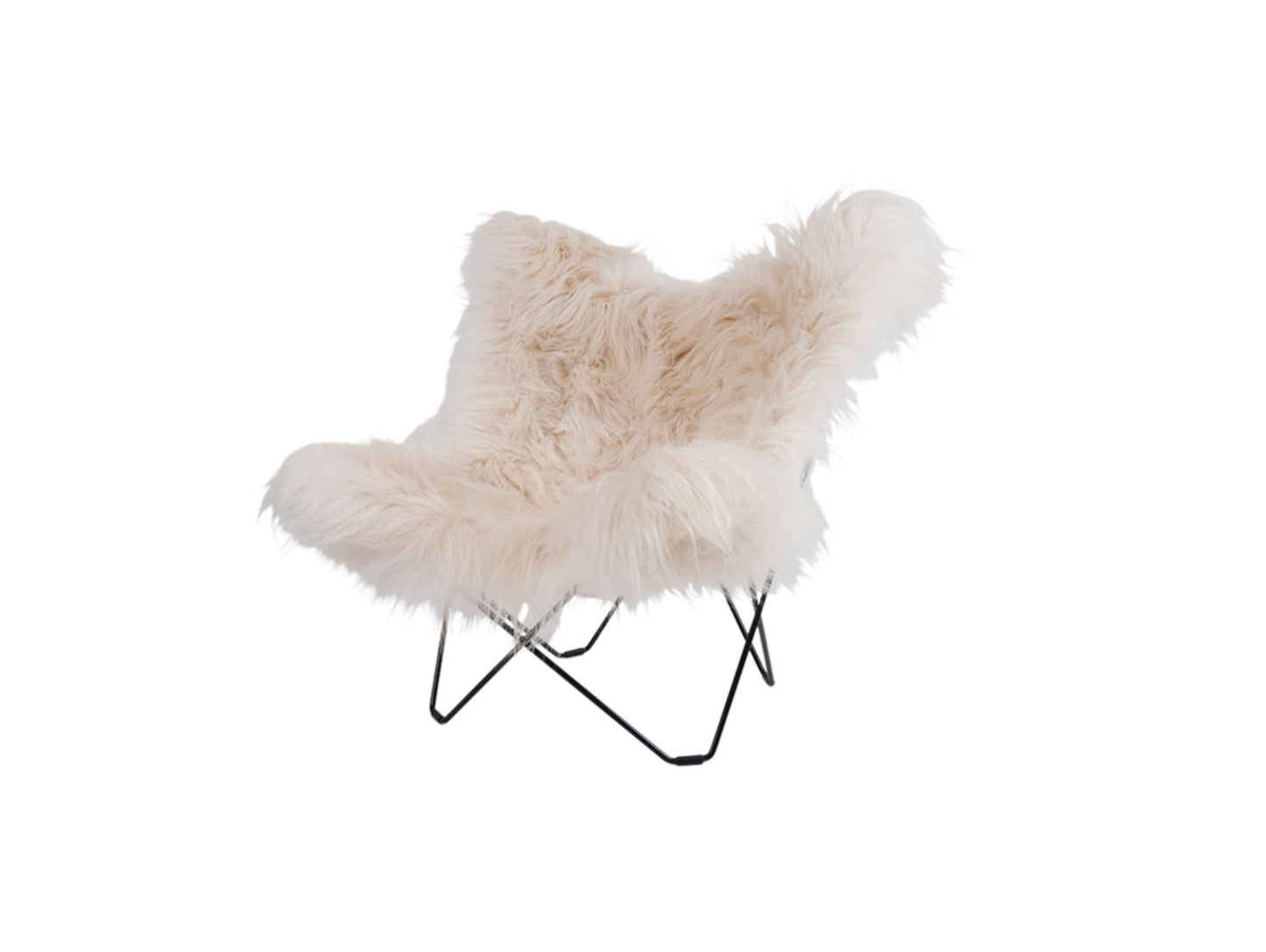 Mariposa Butterfly Sheepskin Chair by Cuero - Black Powder Coated Steel Frame / Wild White