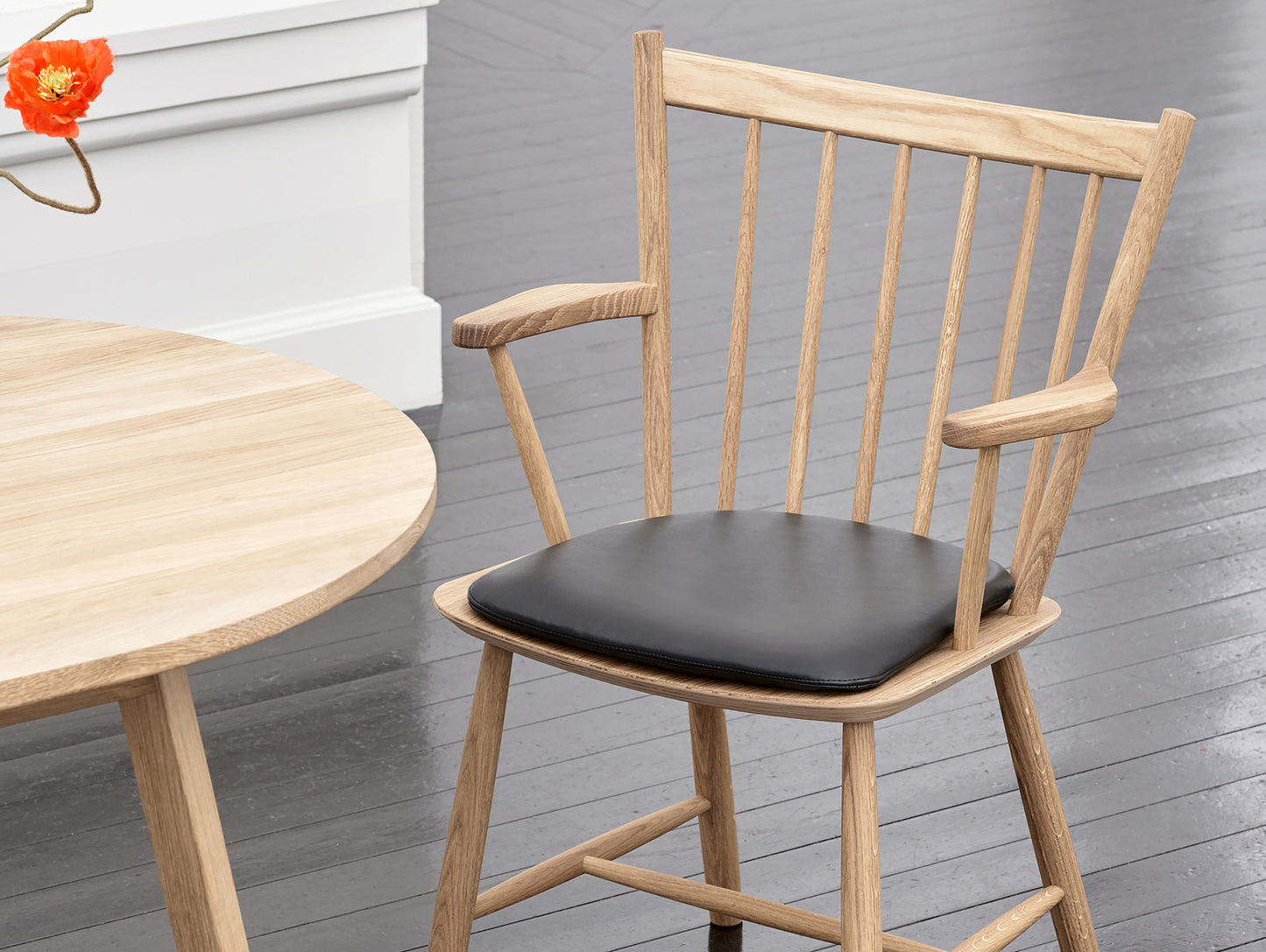 HAY J42 Chair with Black Silk Leather Seat Pad
