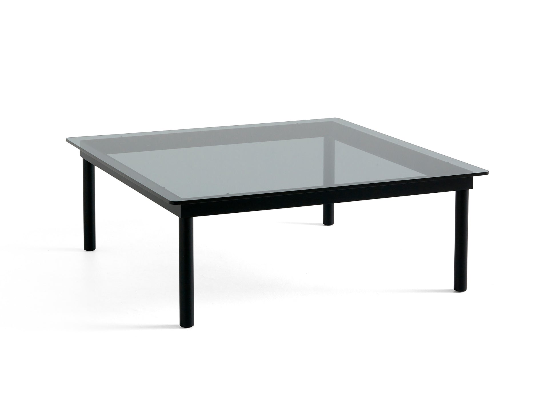 Kofi Table / 100 x 100 cm / Black Lacquered Oak Base / Grey Glass Tabletop / HAY