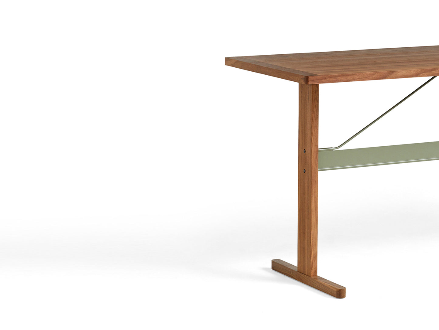 Passerelle High Table by HAY - Length: 250 cm x Height 95 cm / Walnut Tabletop with Walnut Frame / Thyme Green Crossbar