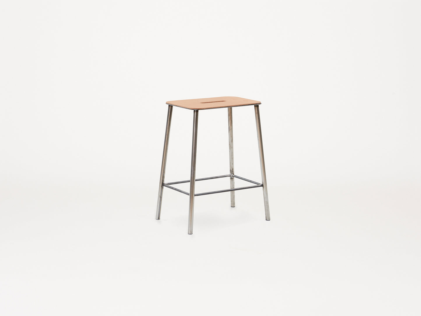 Adam Stool Leather by Frama - H 50cm / Natural Leather Top / Raw Steel Frame