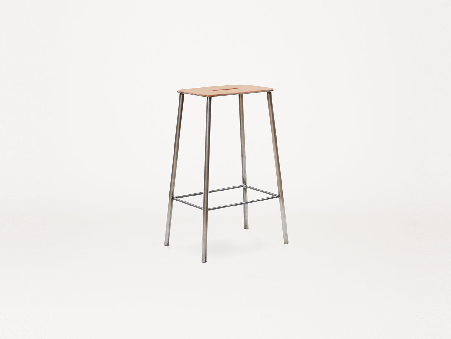 Adam Stool Leather by Frama - H 65cm / Natural Leather Top / Raw Steel Frame