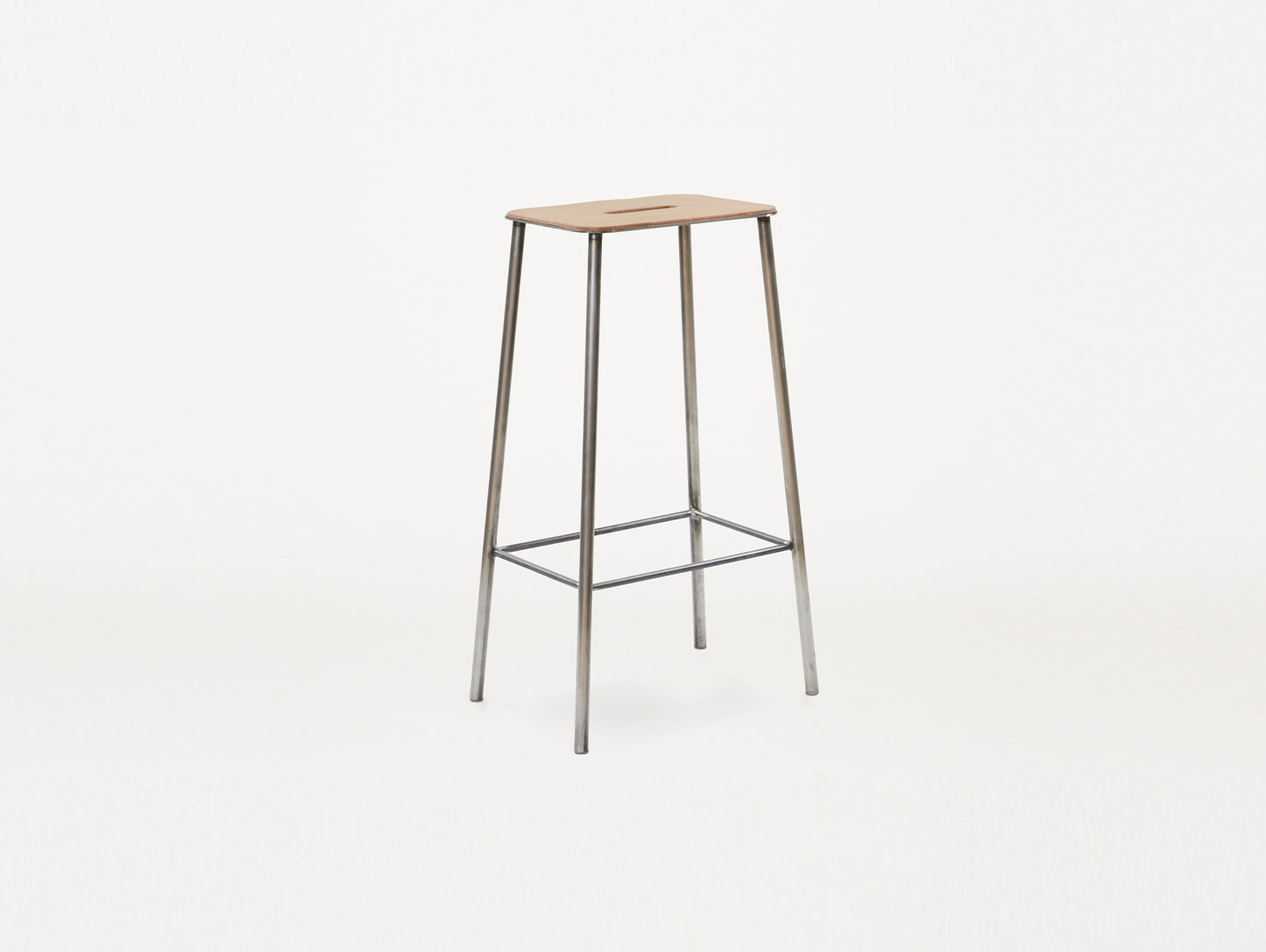 Adam Stool Leather by Frama - H 76cm / Natural Leather Top / Raw Steel Frame