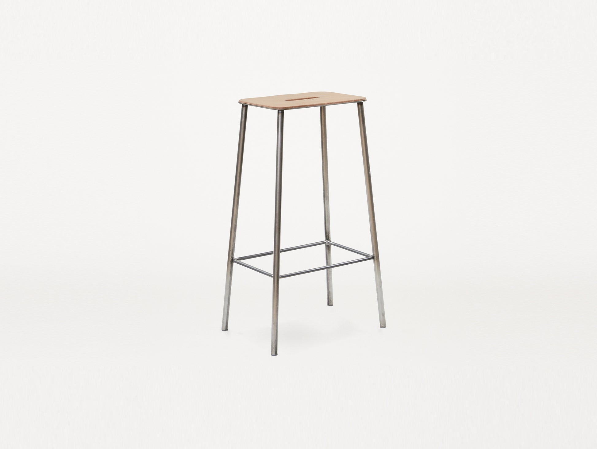 Adam Stool Leather by Frama  - H 76cm / Natural Leather Top / Raw Steel Frame