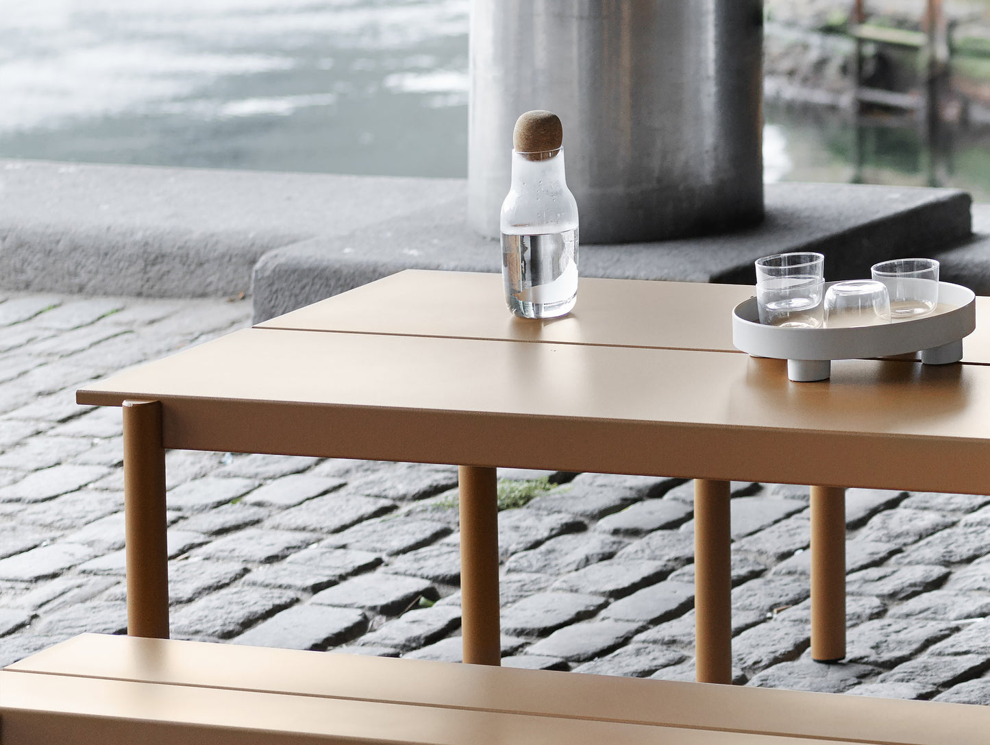 Linear Steel Table and Bench - Burnt Orange