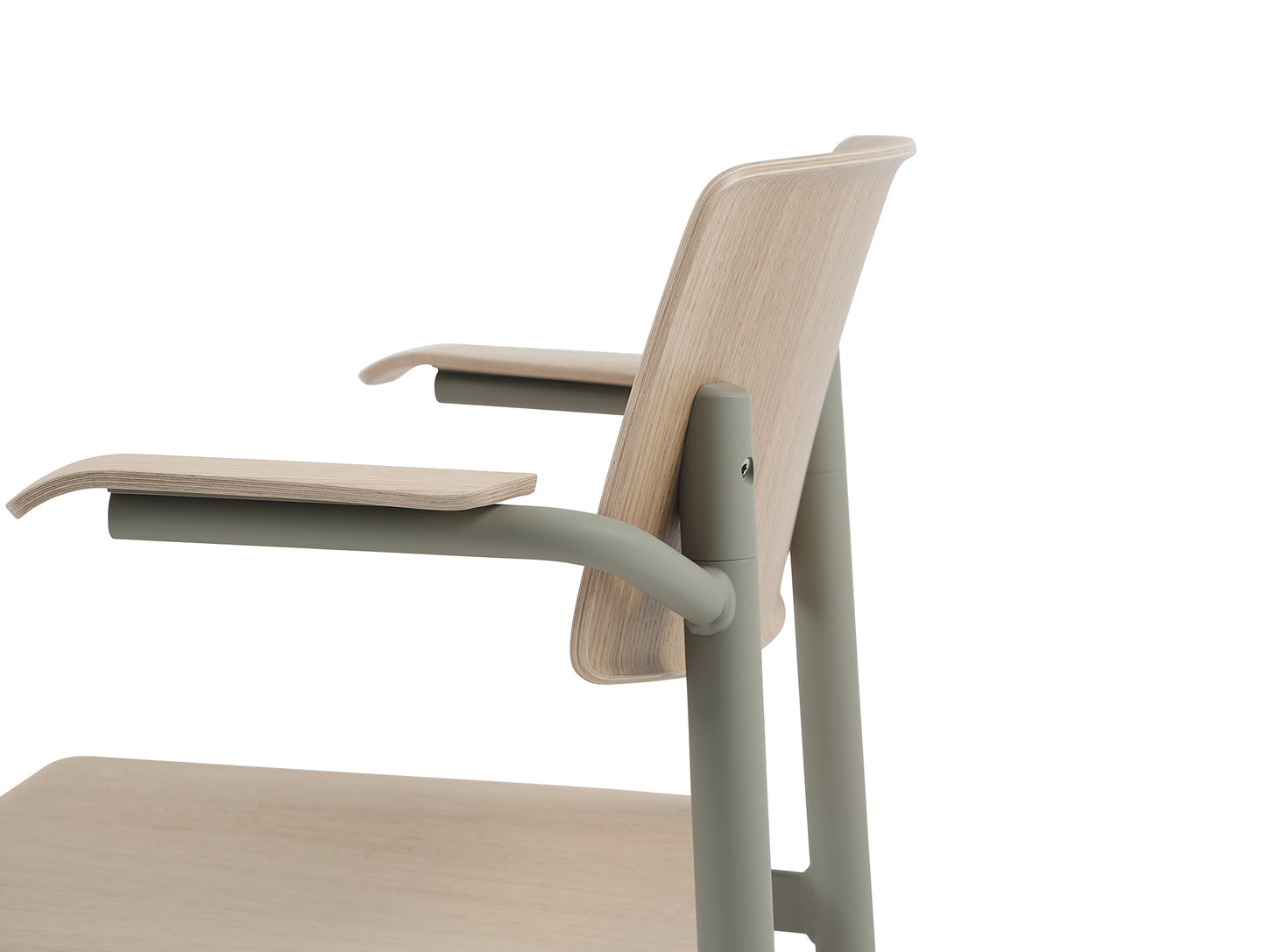 Loft Chair with Armrest by Muuto - Lacquered Oak Veneer / Dust Green Steel Base