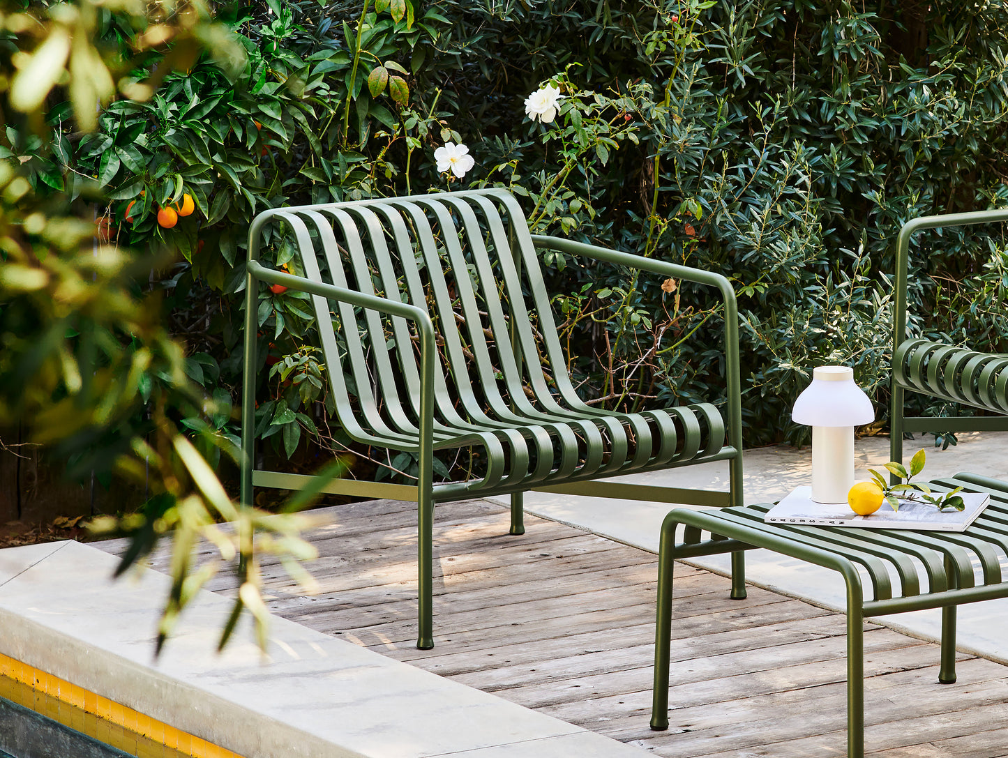 Palissade Lounge Chair Low and Ottoman in Olive