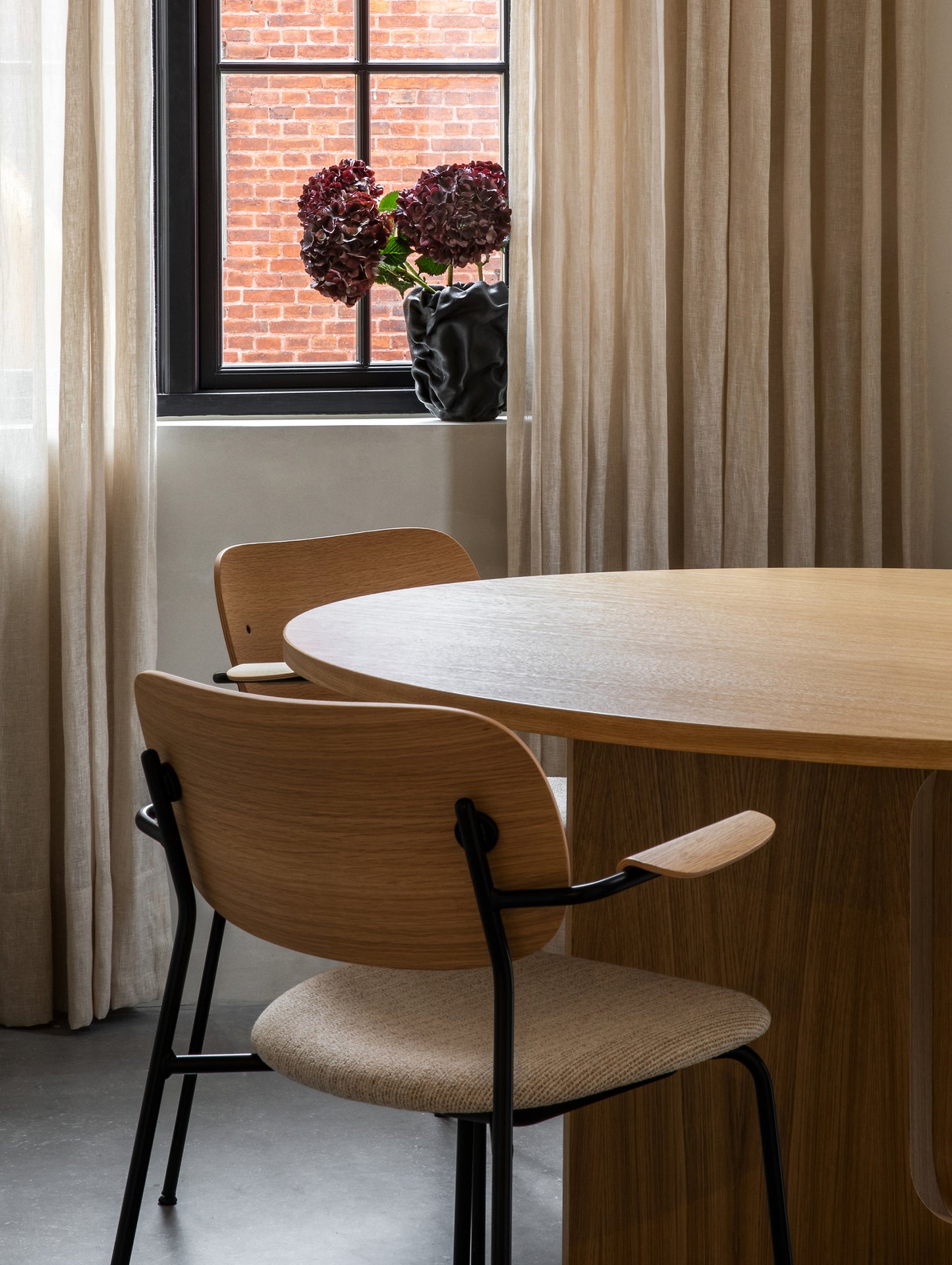 Co Dining Chair Upholstered by Menu - With Armrest / Black Powder Coated Steel / Natural Oak