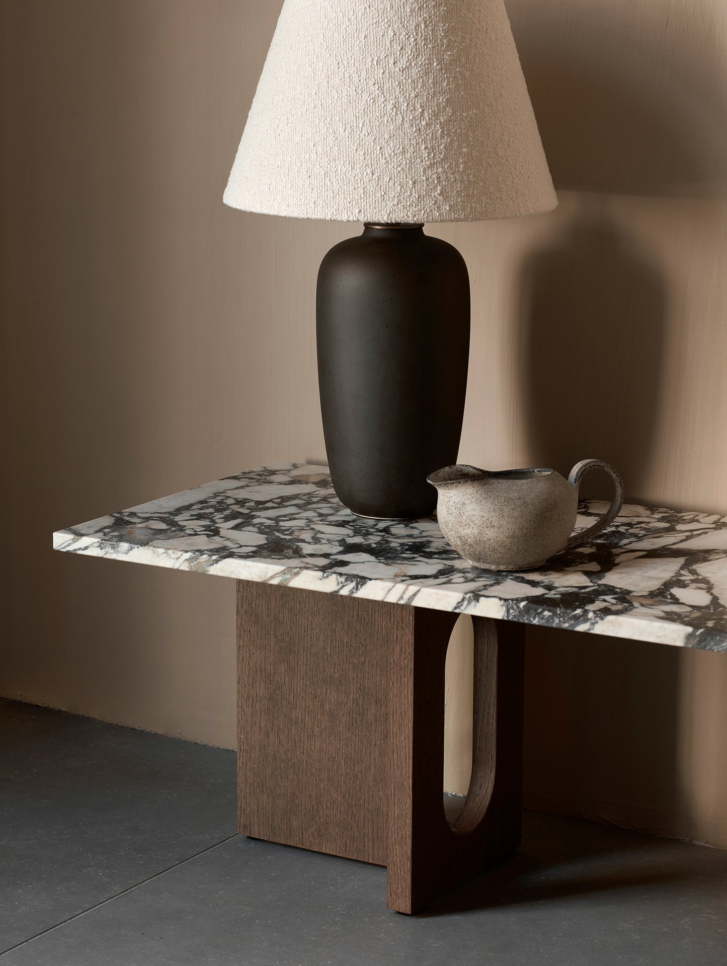 Androgyne Lounge Table by Menu - Calacatta Viola Marble Top / Dark Oak Veneer Base
