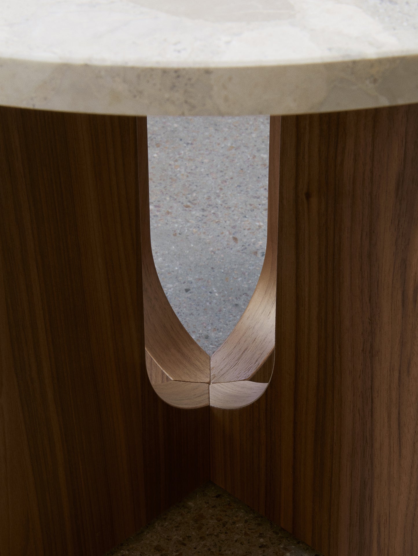 Androgyne Side Table, Ø50 - Kunis Breccia Stone Top / Dark Stained Oak Veneer Base