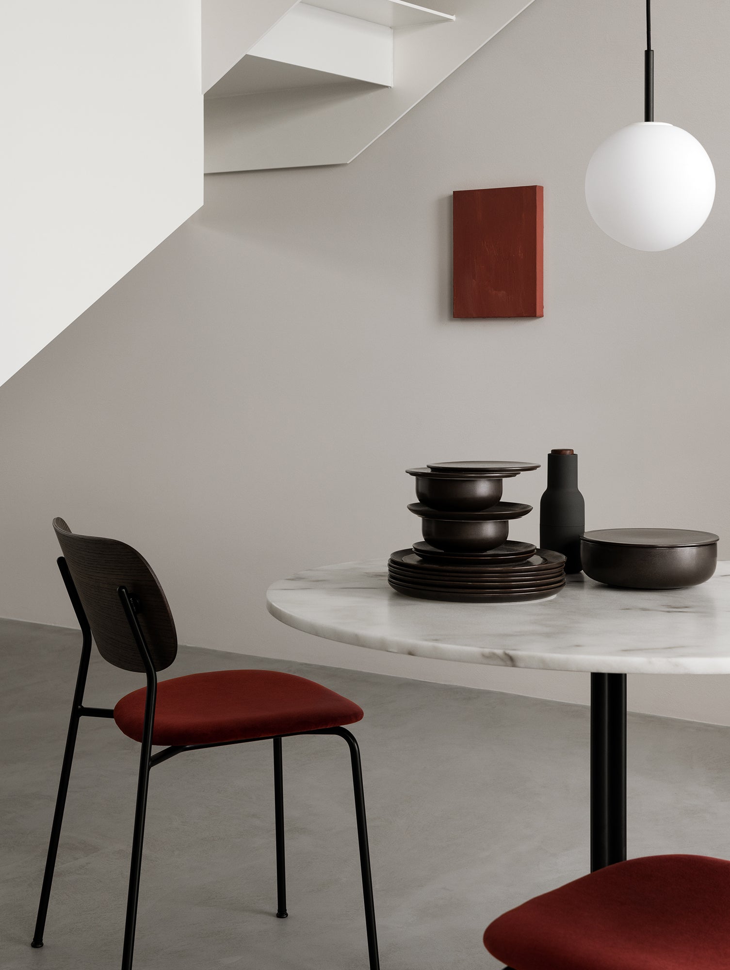 Co Dining Chair Upholstered by Menu - Without Armrest / Black Powder Coated Steel / Dark Oak / Champion 1-3114-061