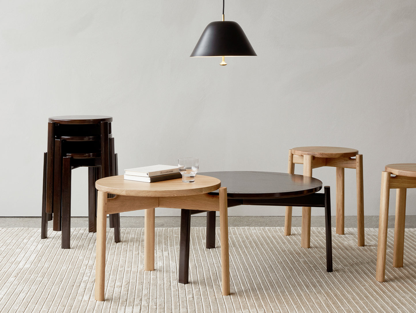 Passage Lounge Table by Menu - D 50 cm in natural oak / D 70 cm in dark lacquered oak