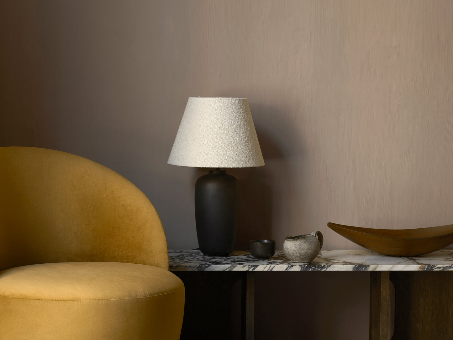 Androgyne Lounge Table by Menu - Calacatta Viola Marble Top / Dark Oak Veneer Base