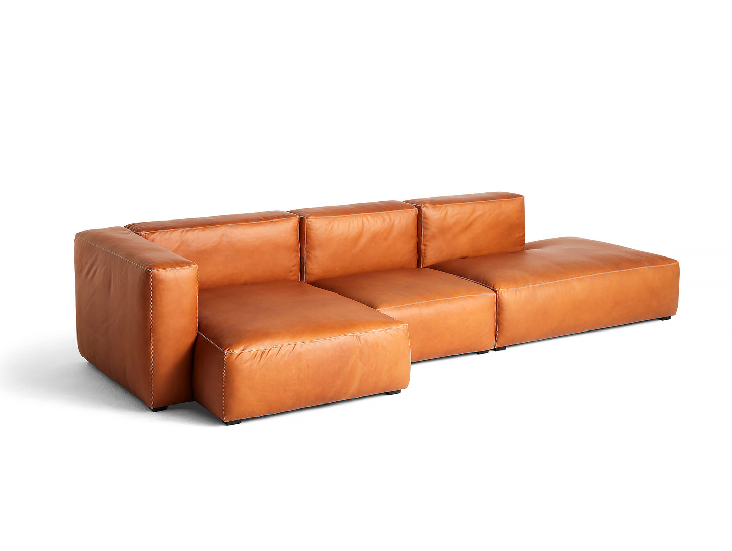 Cognac Silk Leather with Light Grey Stitches Mags Soft 3 Seater Sofa Combination 4 by HAY