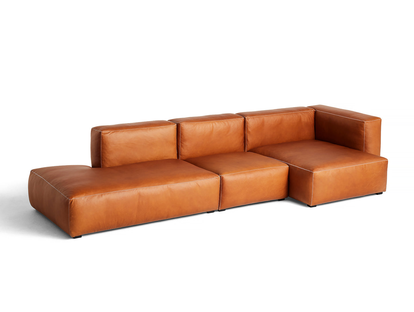 Cognac Silk Leather with Light Grey Stitches Mags Soft 3 Seater Sofa Combination 4 by HAY