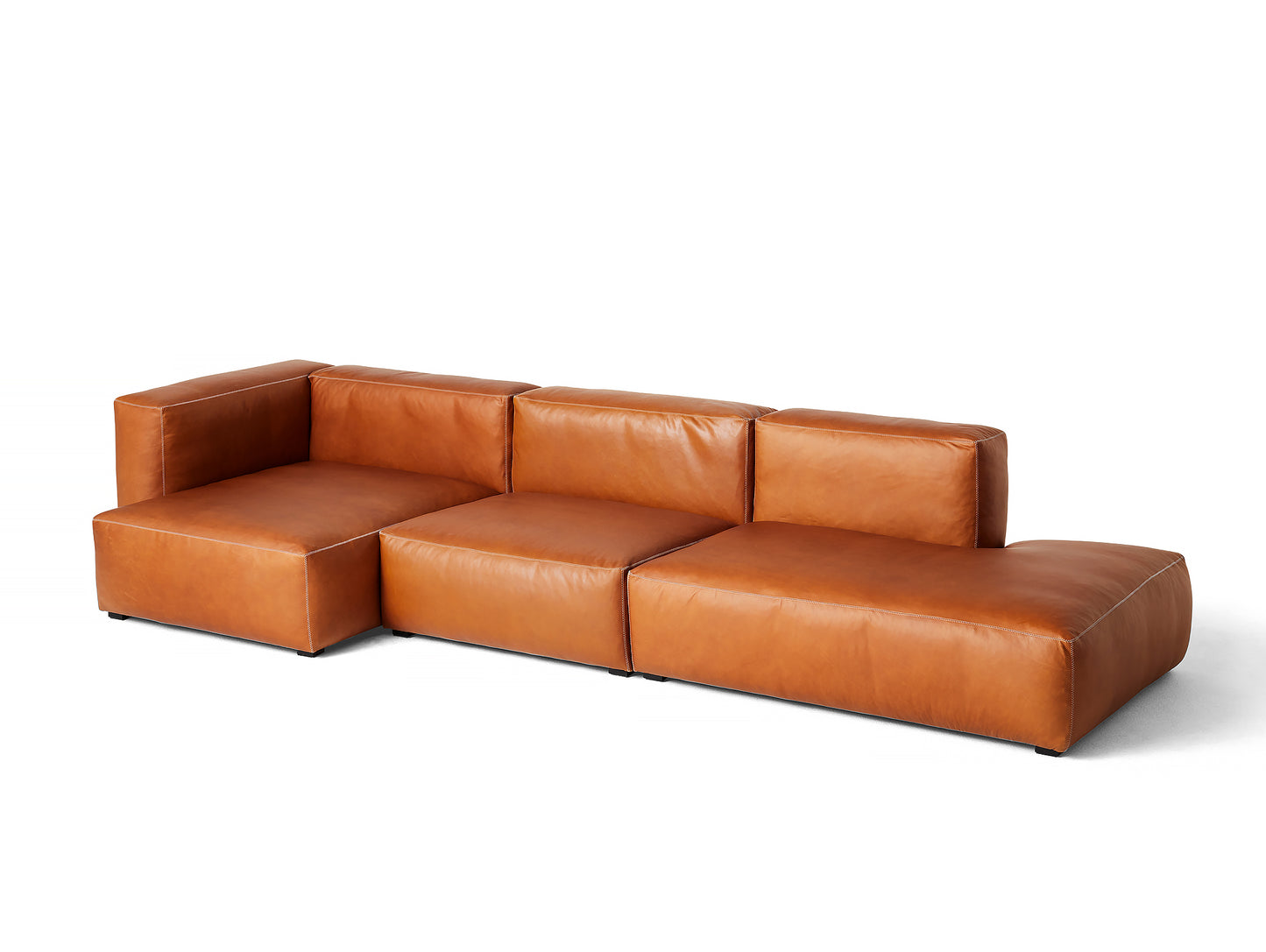 Cognac Silk Leather with Light Grey Stitches Mags Soft 3 Seater Sofa Combination 5 by HAY