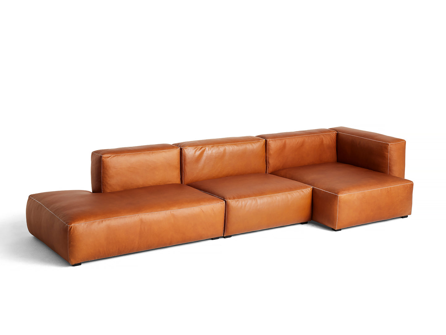 Cognac Silk Leather with Light Grey Stitches Mags Soft 3 Seater Sofa Combination 5 by HAY