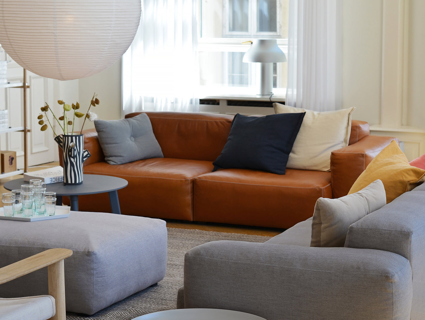 Mags Soft 2.5 Seater Sofa (Low Armrest) by HAY / Combination 1 in Cognac Sence Leather