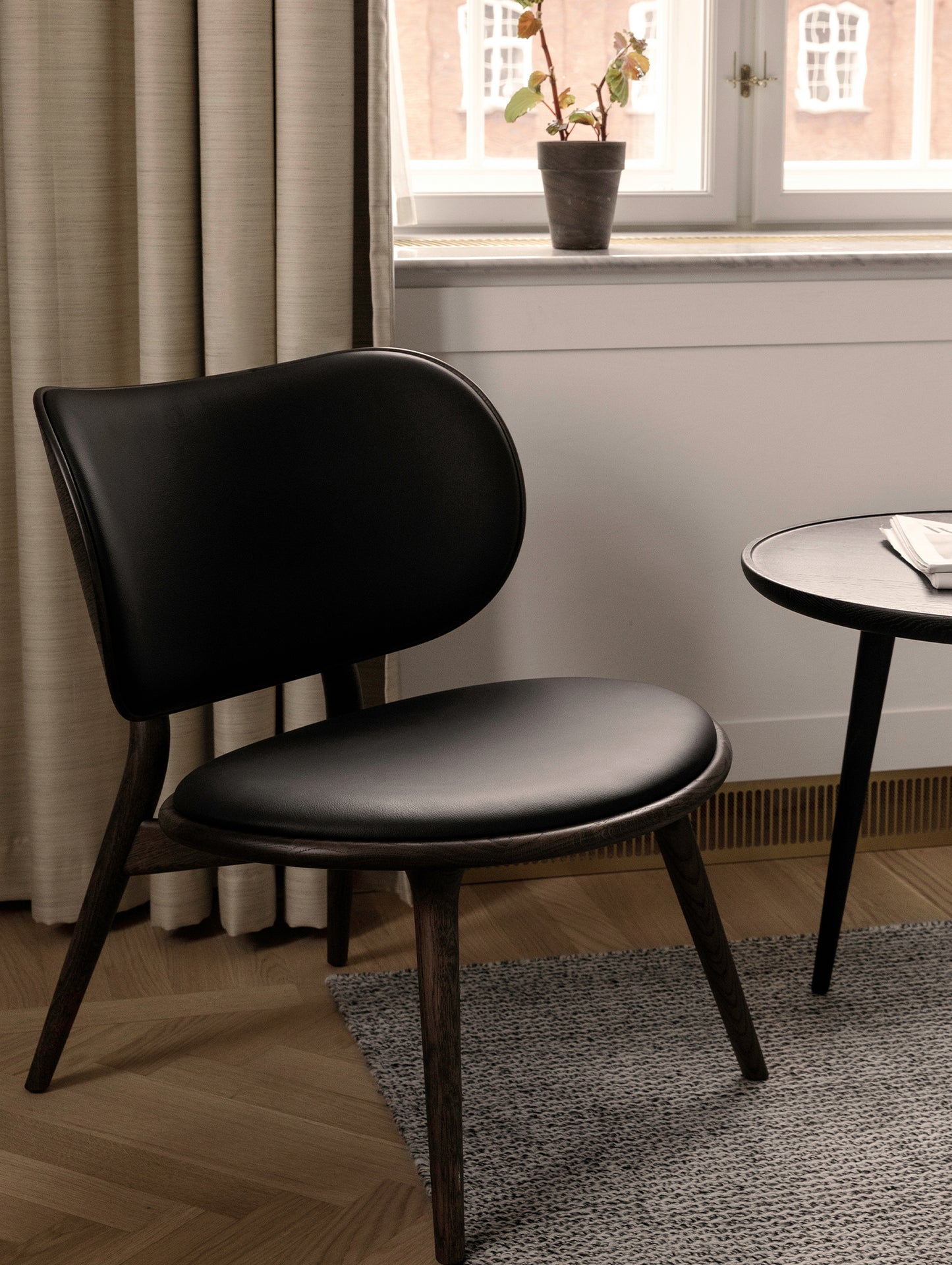 The Lounge Chair by Mater -Black Stained Beech Base / Black Leather Seat