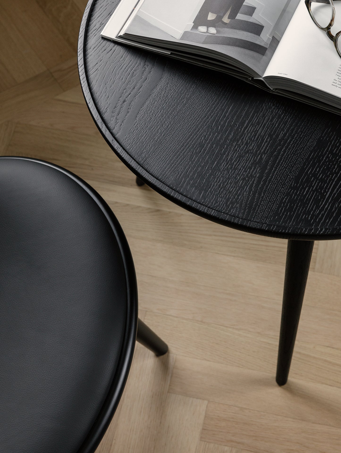 The Lounge Chair by Mater -Black Stained Beech Base / Black Leather Seat