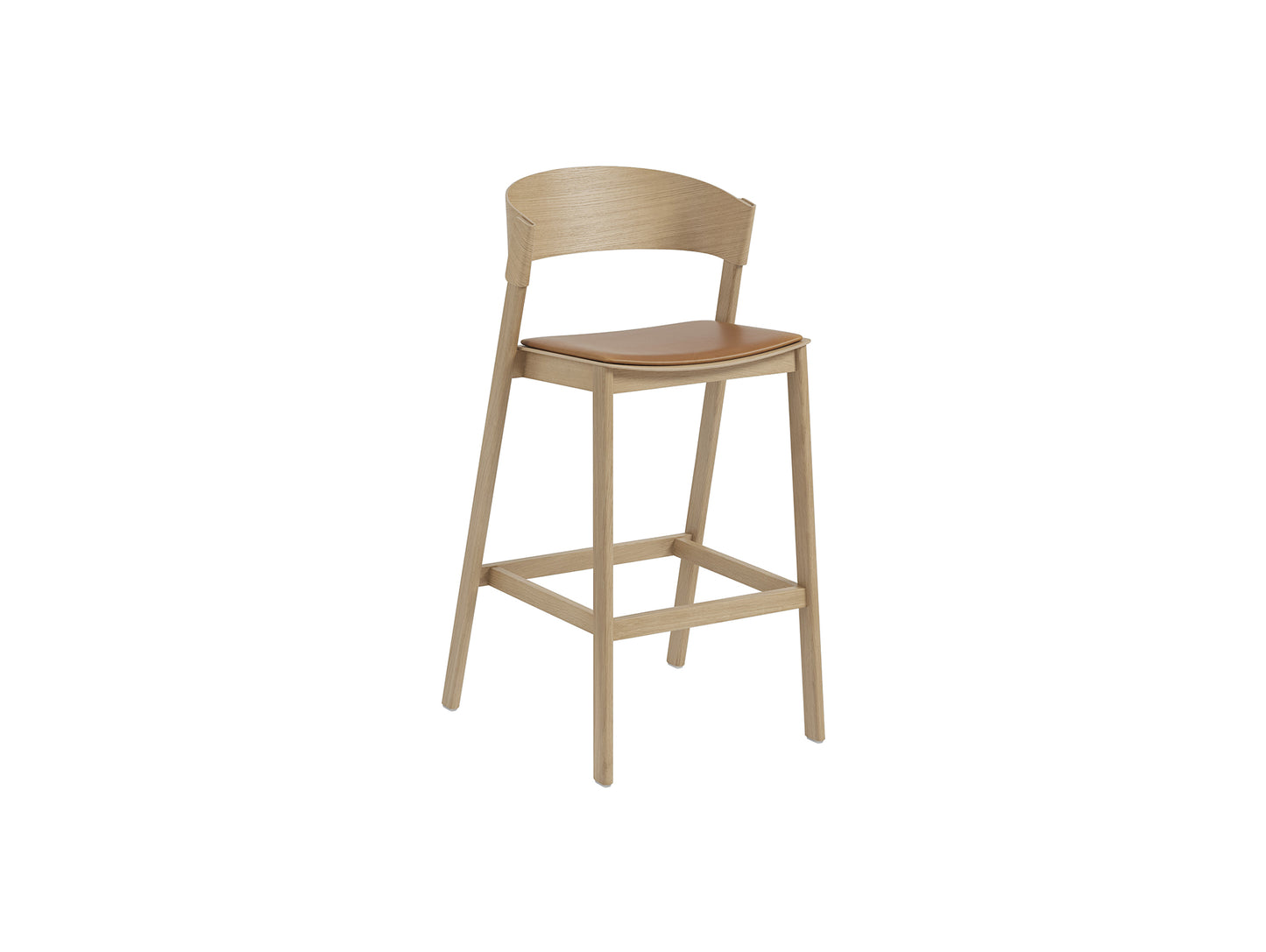 Cover  Bar Stool Upholstered by Muuto - Natural Oak / Cognac Silk Leather