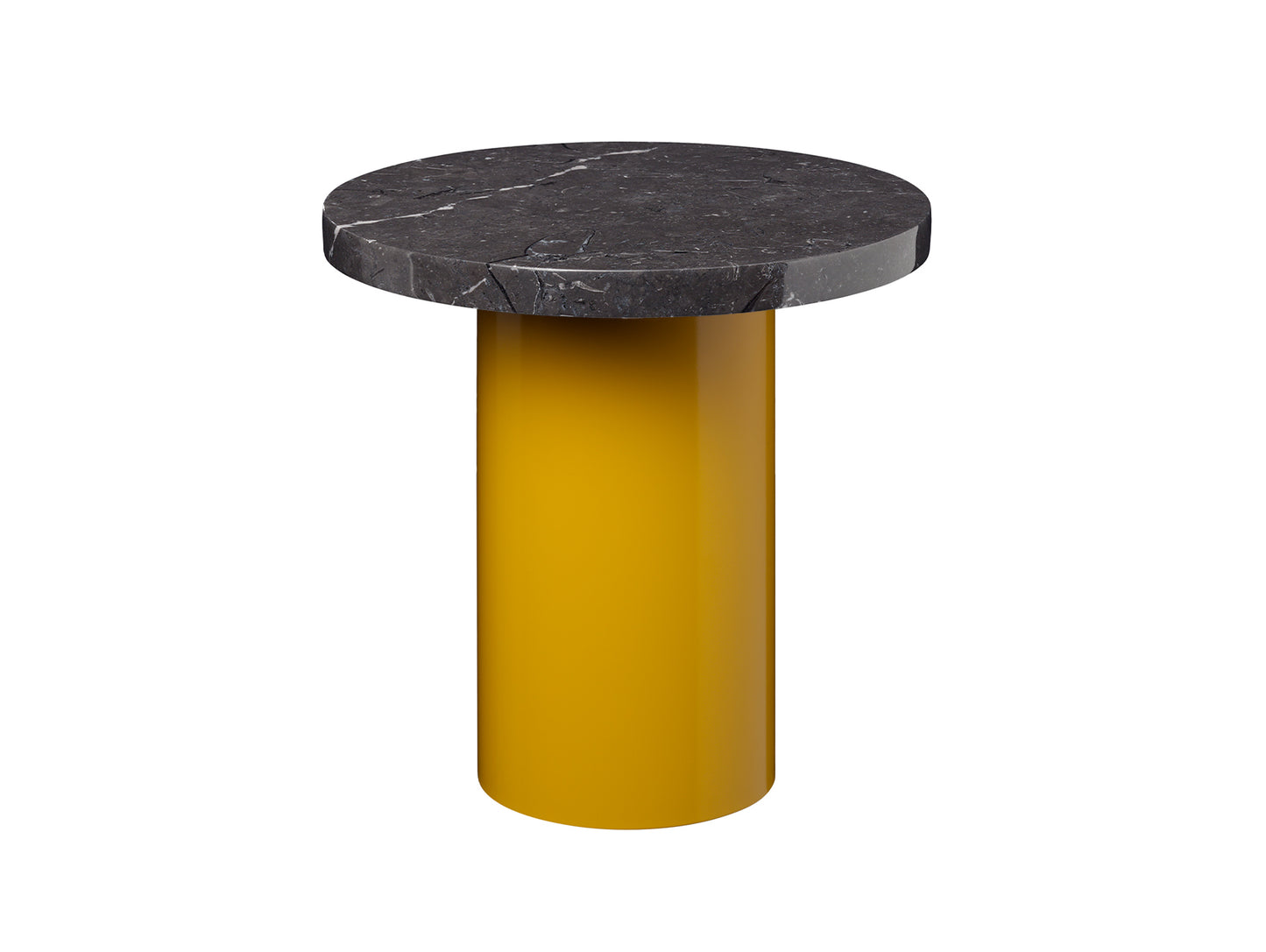 CT09 Enoki Side Table by e15 - (D40 H40 cm) Nero Marquina Marble Tabletop / Honey Yellow Steel Base