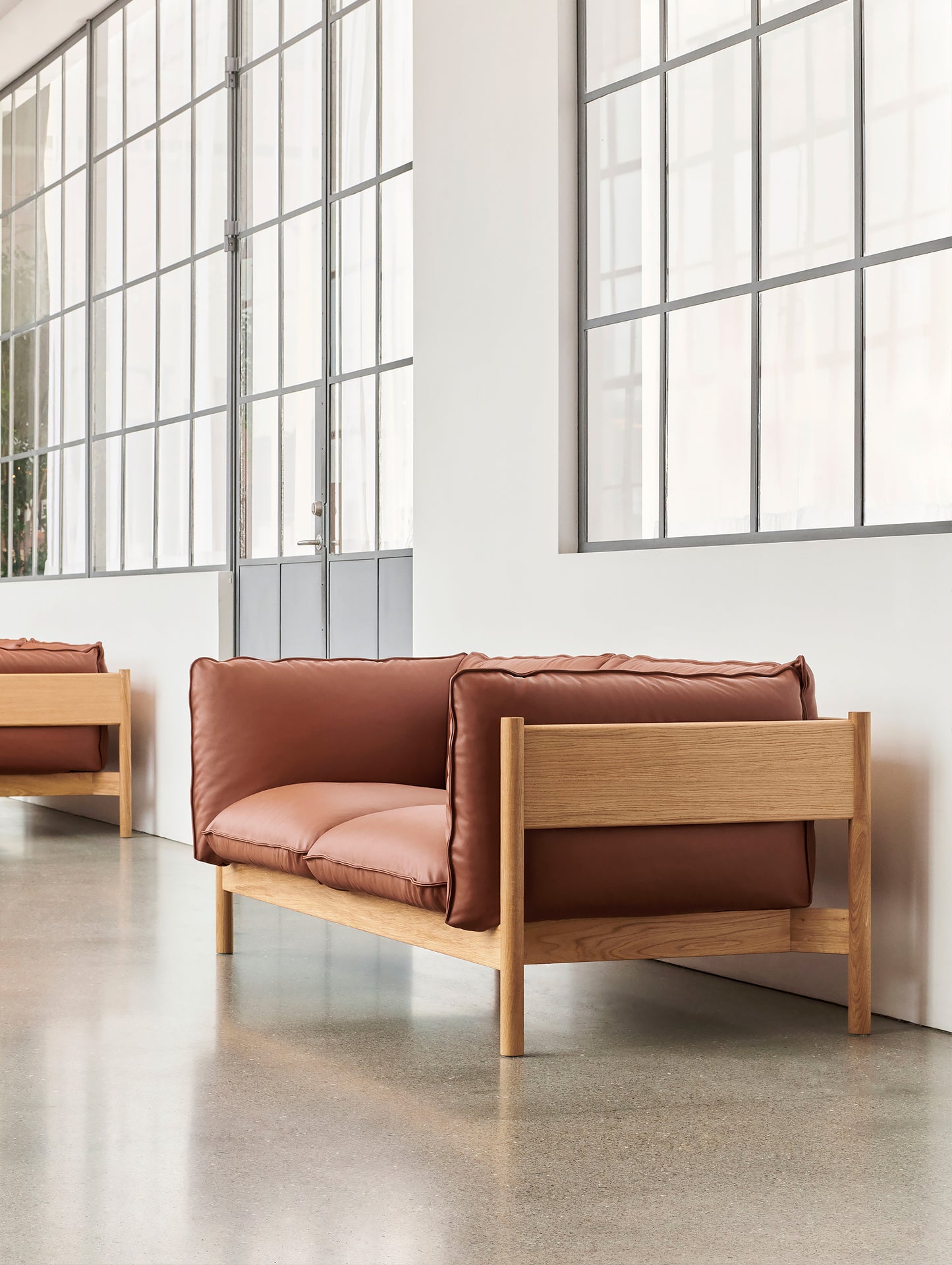 HAY Arbour Sofa / 2-Seater / Nevada Cognac Leather / Oak Oiled and Waxed Frame