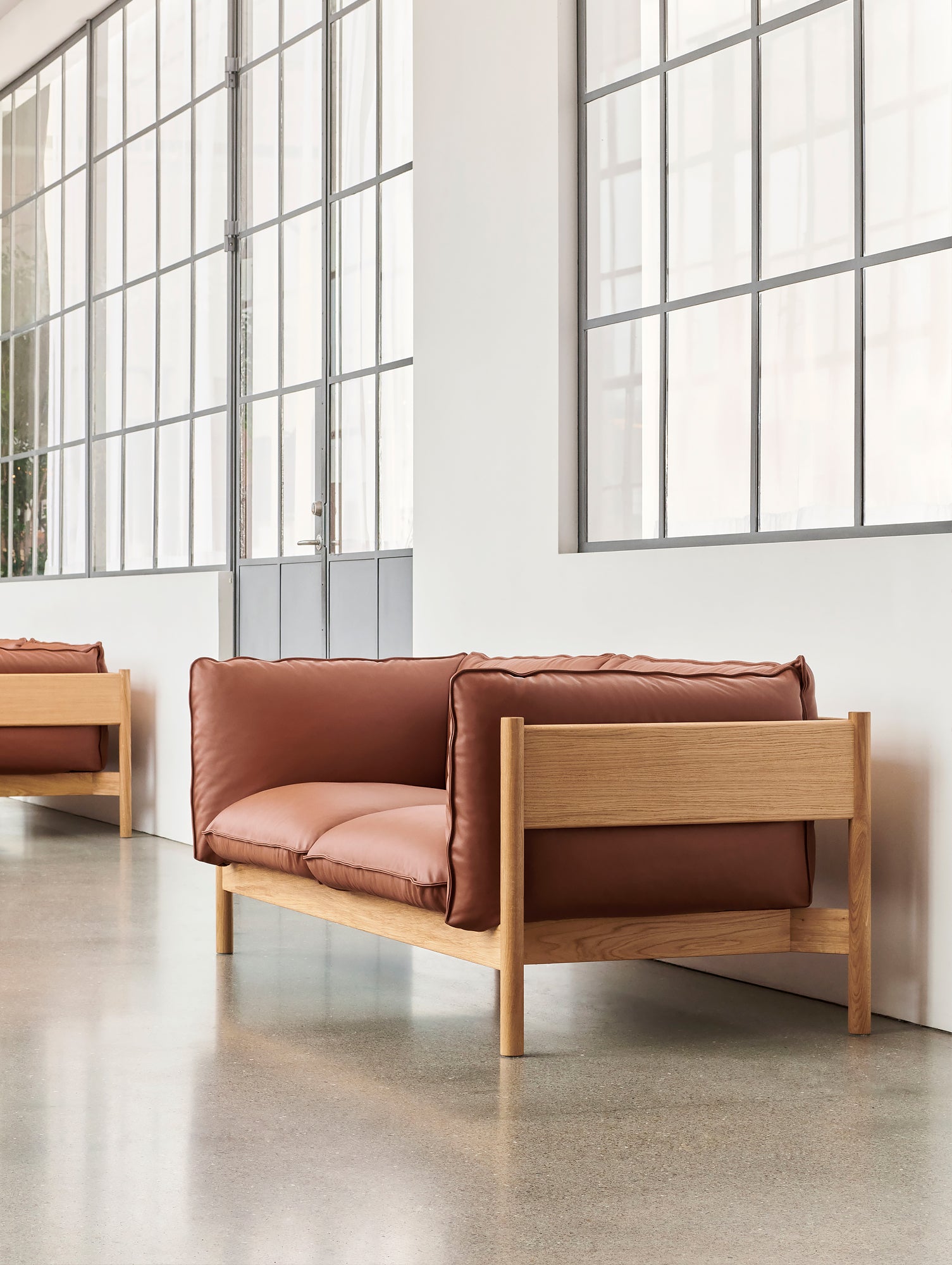 HAY Arbour Sofa /  2-Seater / Nevada Cognac Leather / Oak Oiled and Waxed Frame