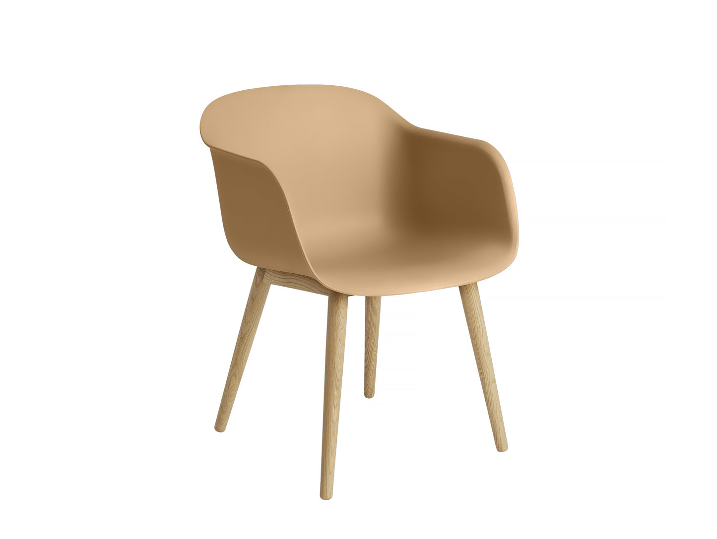 Fiber Armchair with Wood Base, Ochre Shell, Oak Base