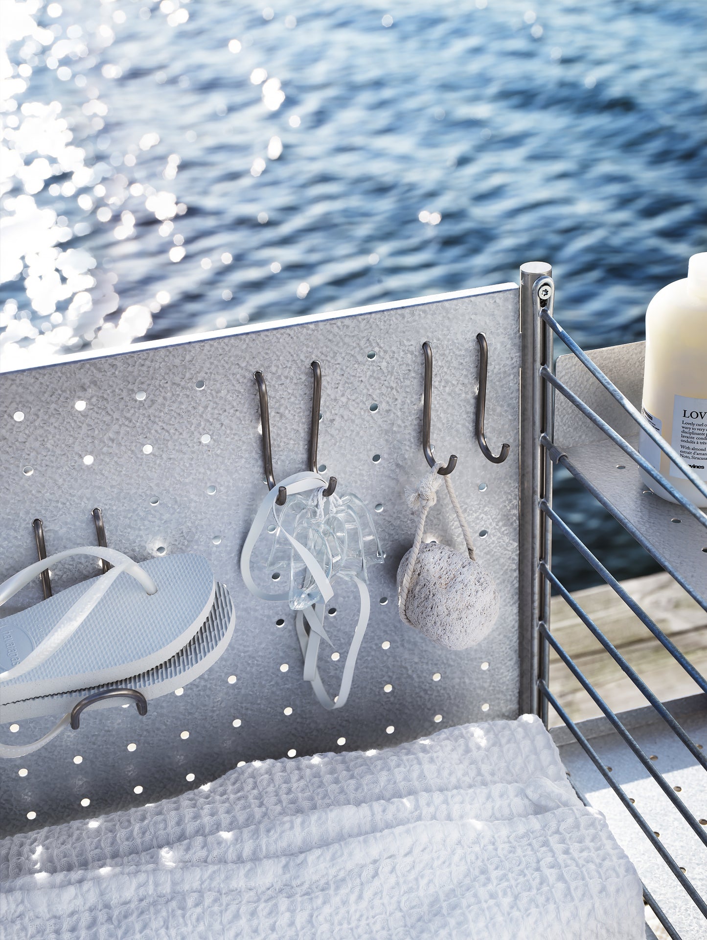 String Galvanised Outdoor Shelving - Combination M - Vertical Hooks