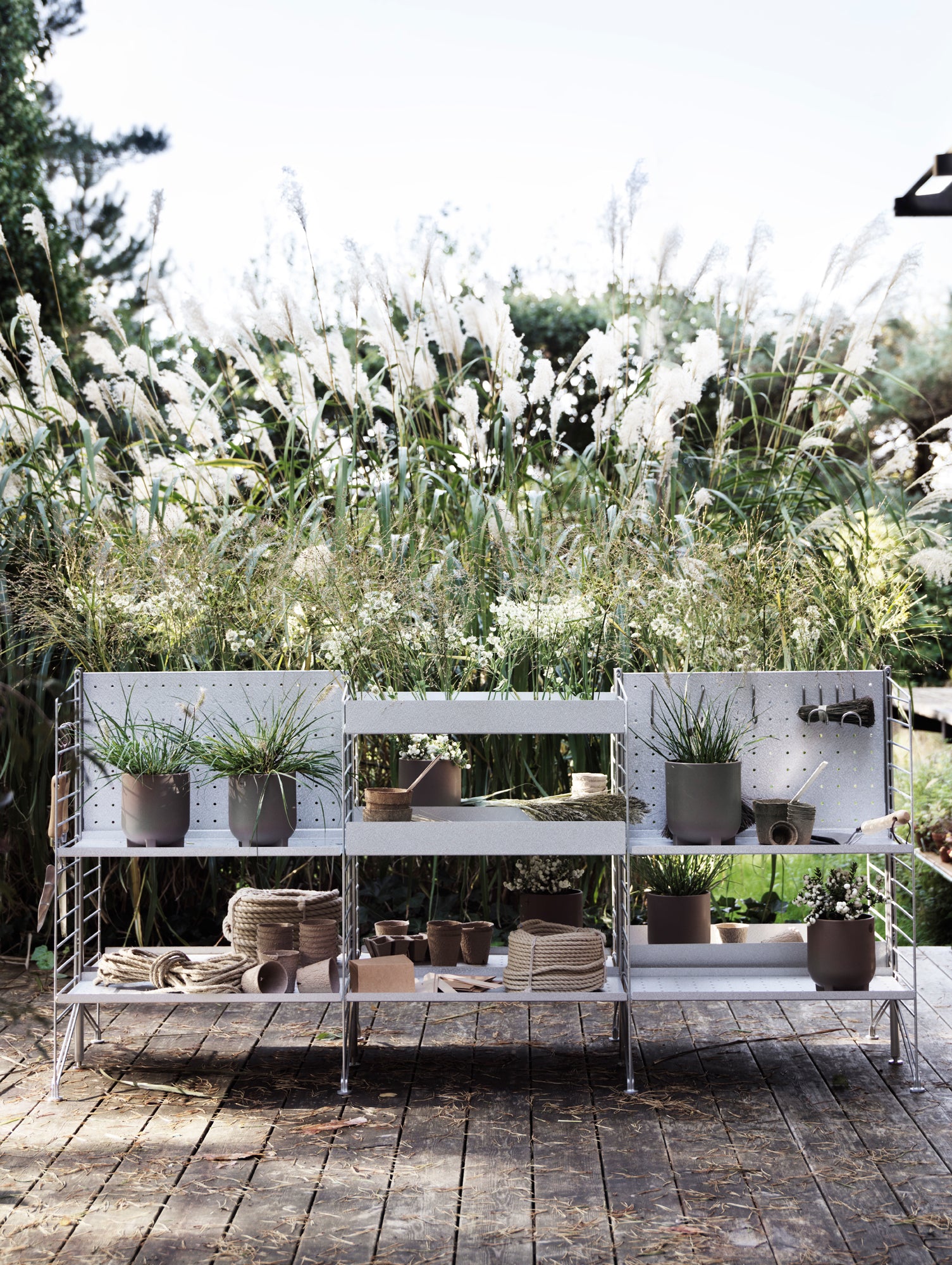 String Galvanised Outdoor Shelving - Garden Scene - Combination N