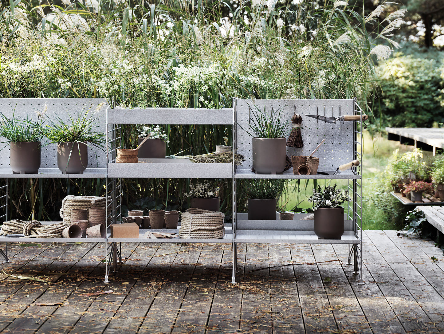 String Galvanised Outdoor Shelving - Garden Scene - Combination N