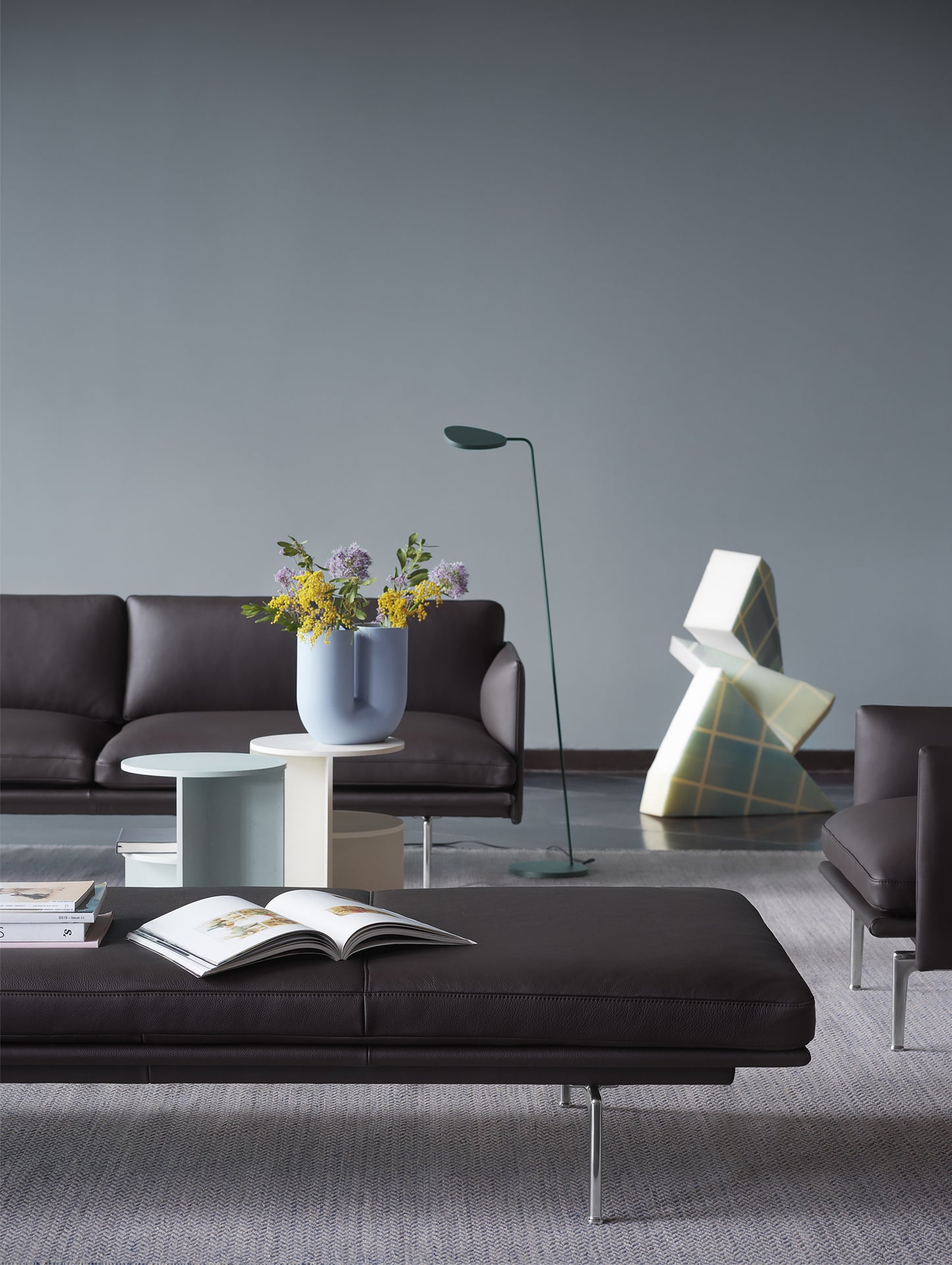 Outline Daybed Without Cushion in Black Refine Leather / Aluminium Legs by Muuto