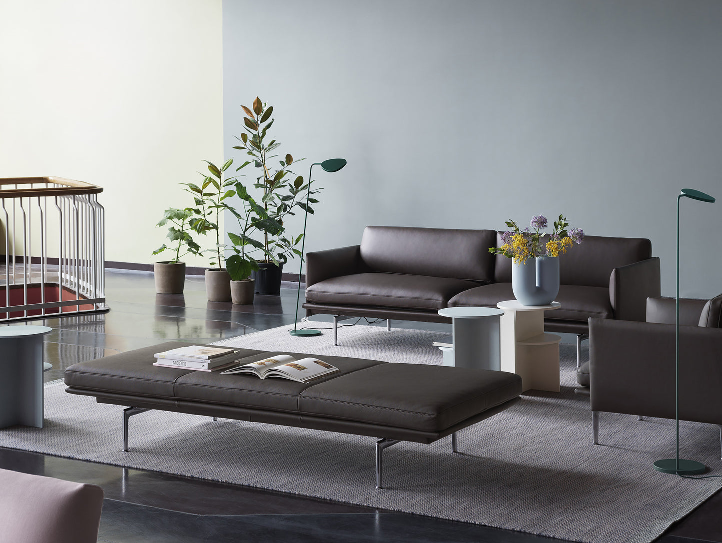 Outline Daybed Without Cushion in Black Refine Leather / Aluminium Legs by Muuto