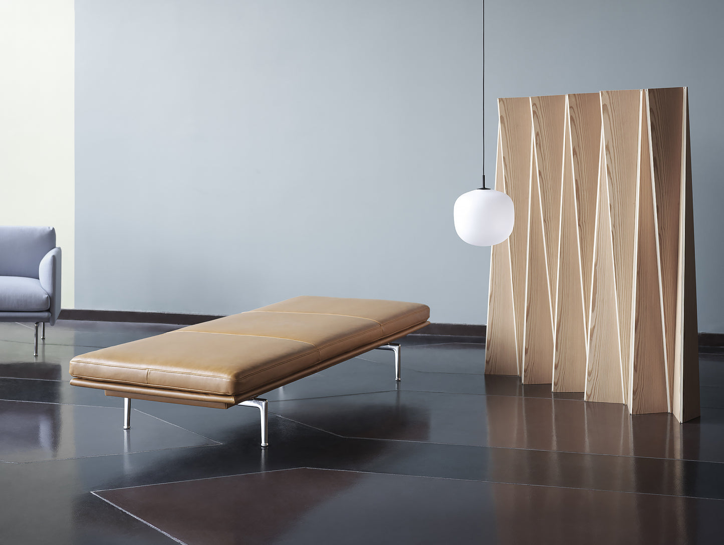 Outline Daybed Without Cushion in Cognac Refine Leather / Aluminium Legs by Muuto
