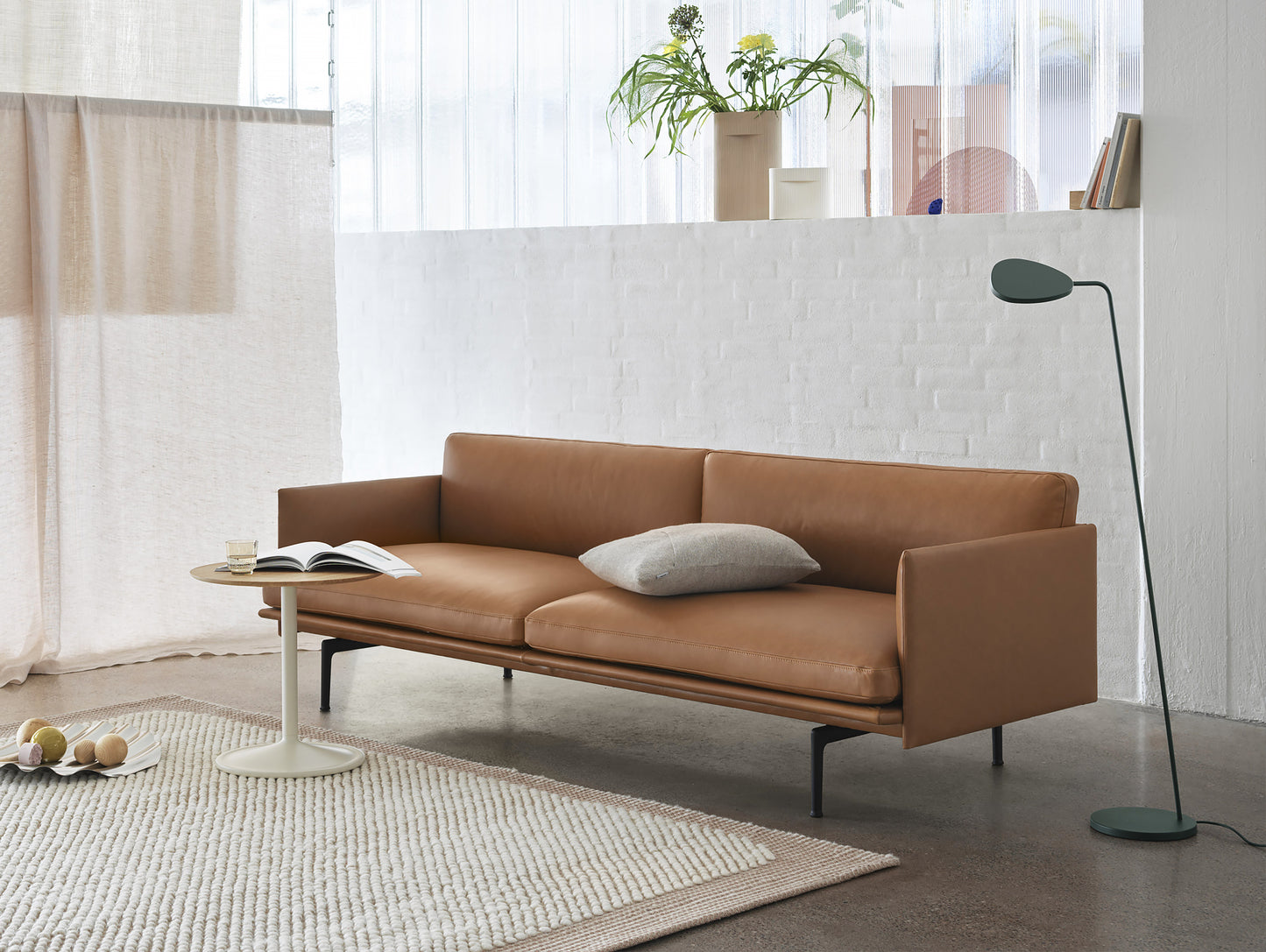 Outline Sofa by Muuto - Three Seater, Cognac Silk Leather