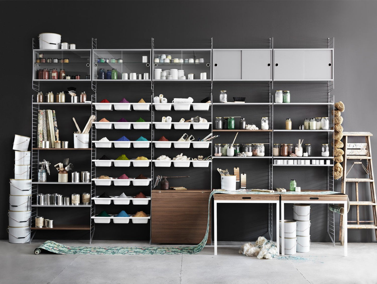 String System Cabinet with Sliding Doors