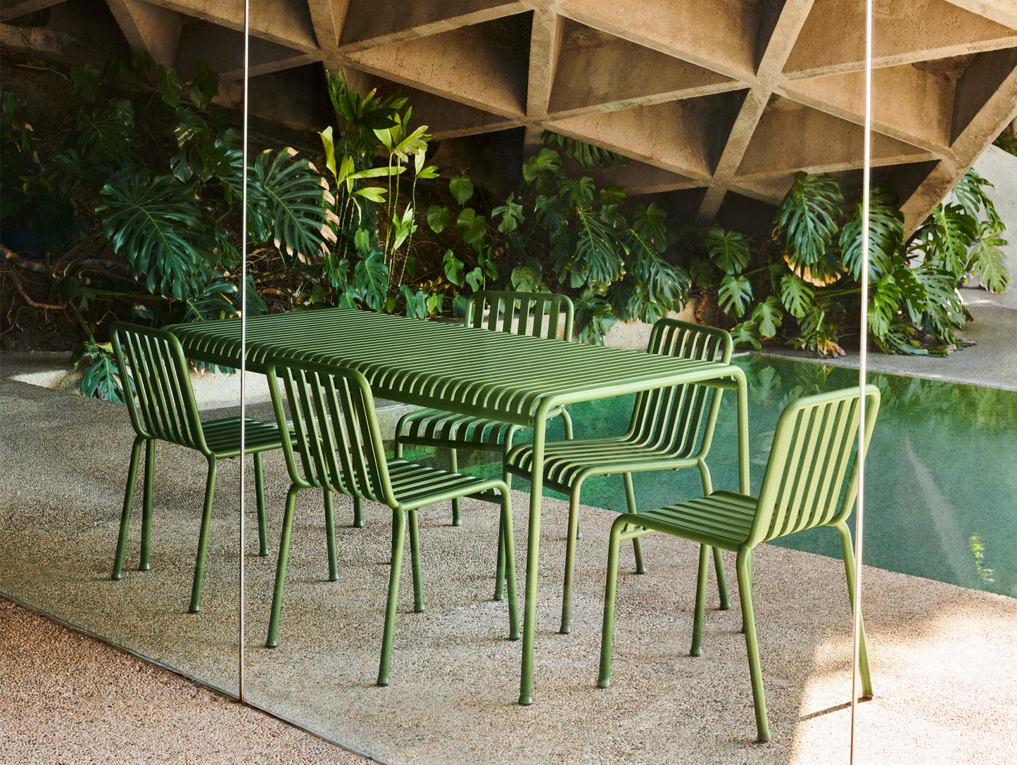 HAY Palissade Dining Table 160 cm paired with Palissade Dining Chairs in Olive