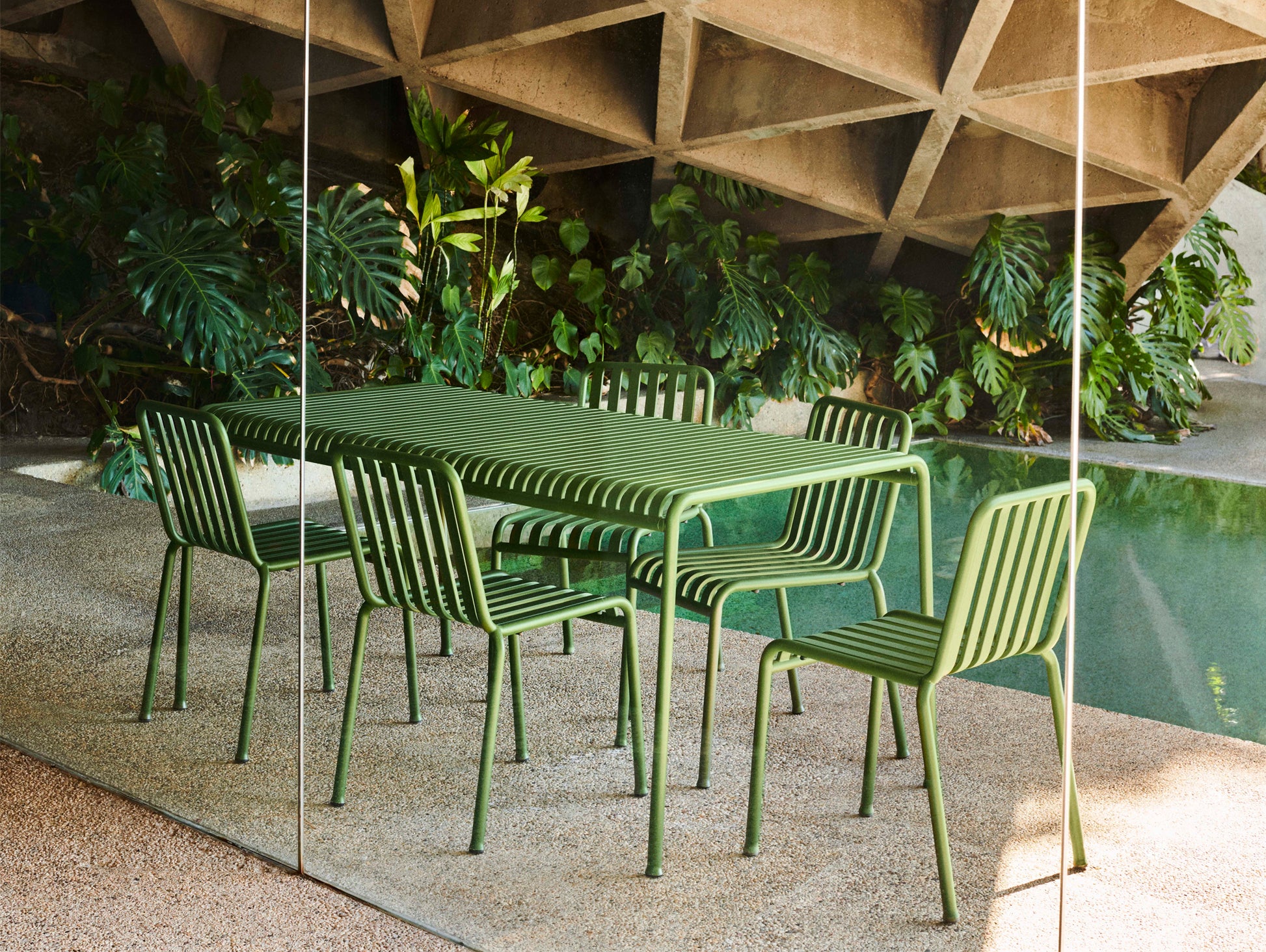 HAY Palissade Dining Table 160 cm paired with Palissade Dining Chairs in Olive