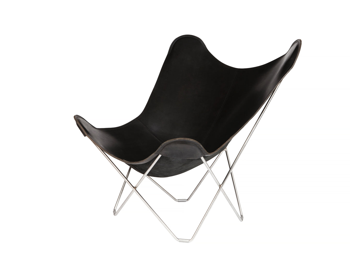 Mariposa Butterfly Leather Chair - Chrome Frame, Black Leather Seat