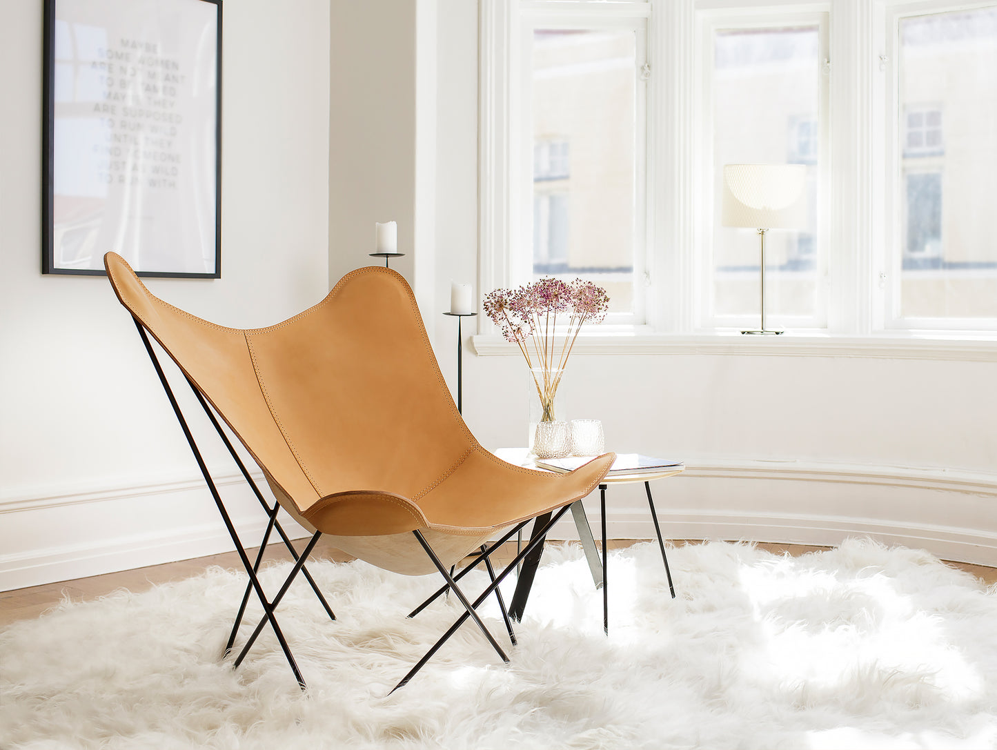 Mariposa Butterfly Leather Chair - Black Frame, Natural Leather Seat