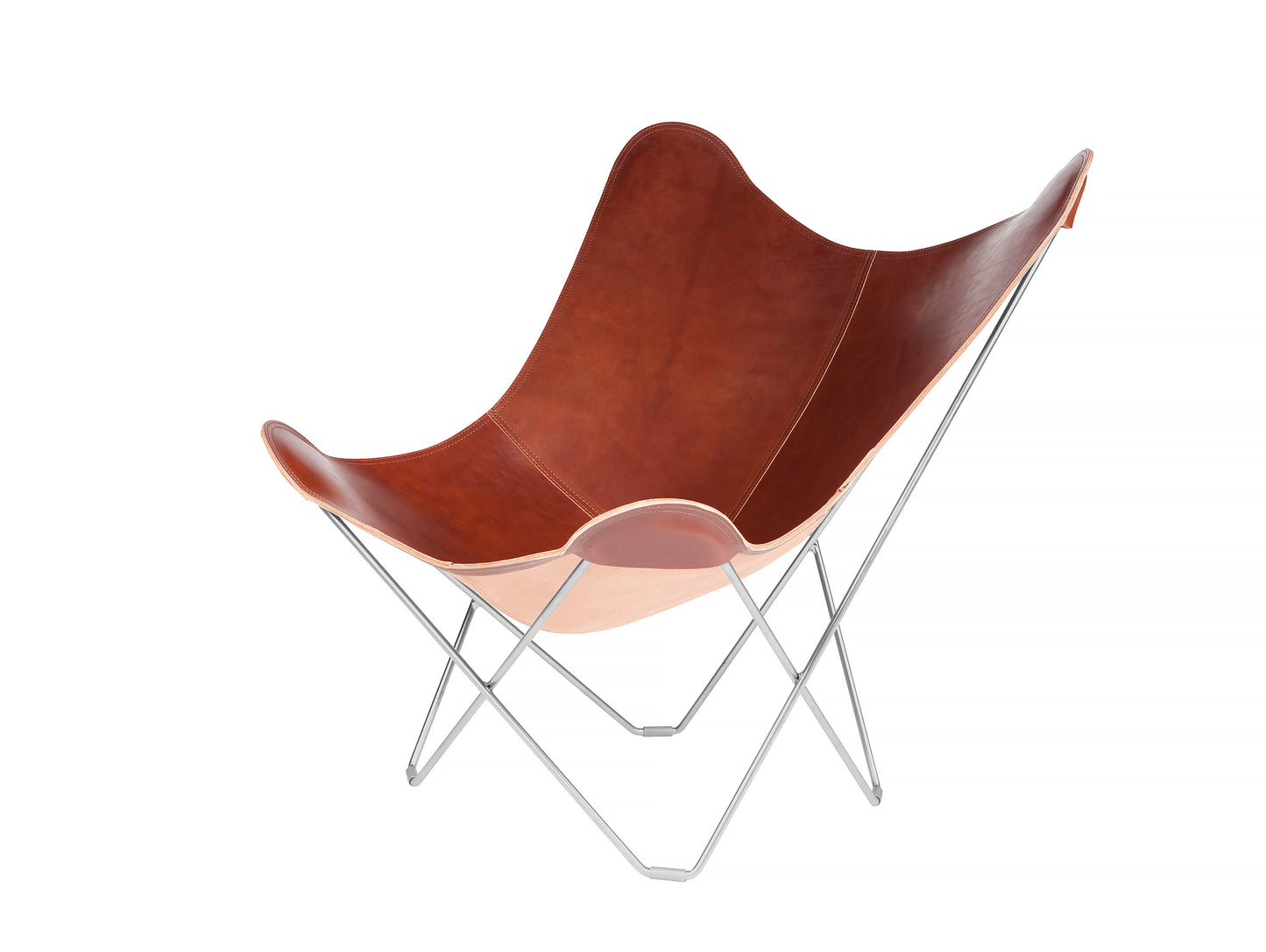 Mariposa Butterfly Leather Chair - Chrome Frame, Oak Leather Seat