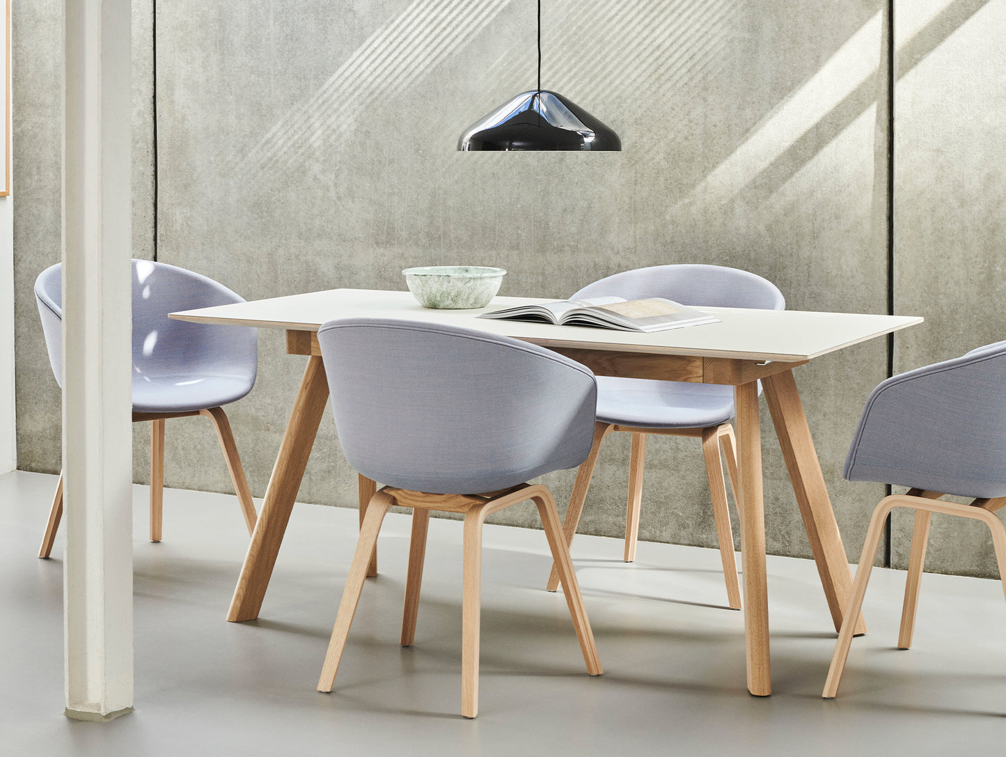 CPH30 Extendable Dining Table by HAY - Off White Linoleum Tabletop with Lacquered Oak Base